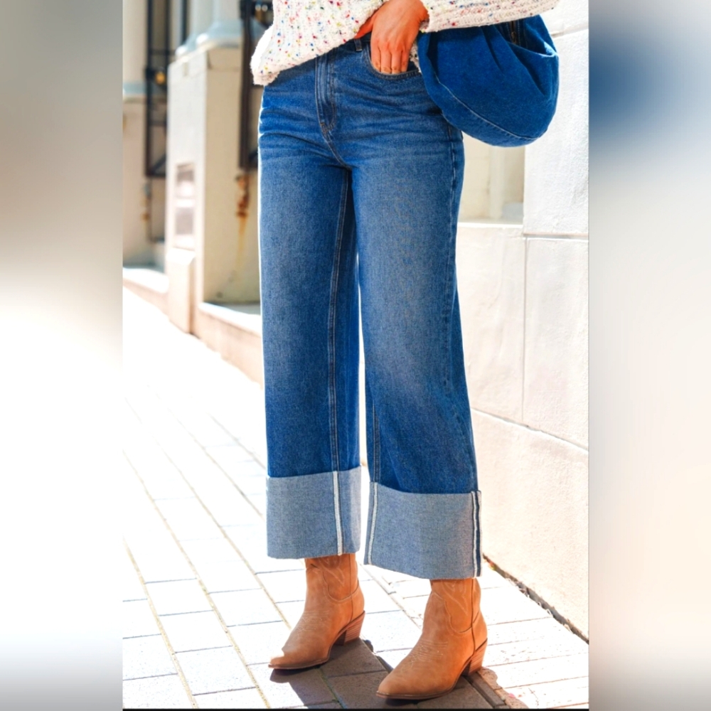 Wide Leg High Waist Rolled Jeans NWT CUPSHE
